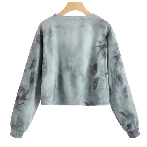 Rue 21 Romwe Gray White Tie Dye Skull Butterflies Halloween Crop Top Sm Size 4 - Picture 4 of 13